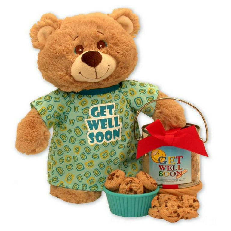 Get Well Soon Teddy Bear & Cookie Pail - get well soon basket -  get