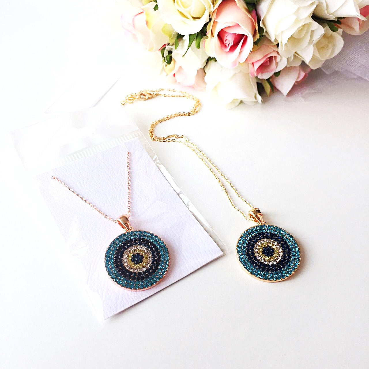 Evil Eye Necklace - Rose Gold Evil eye Jewelry - Zirconia evil eye