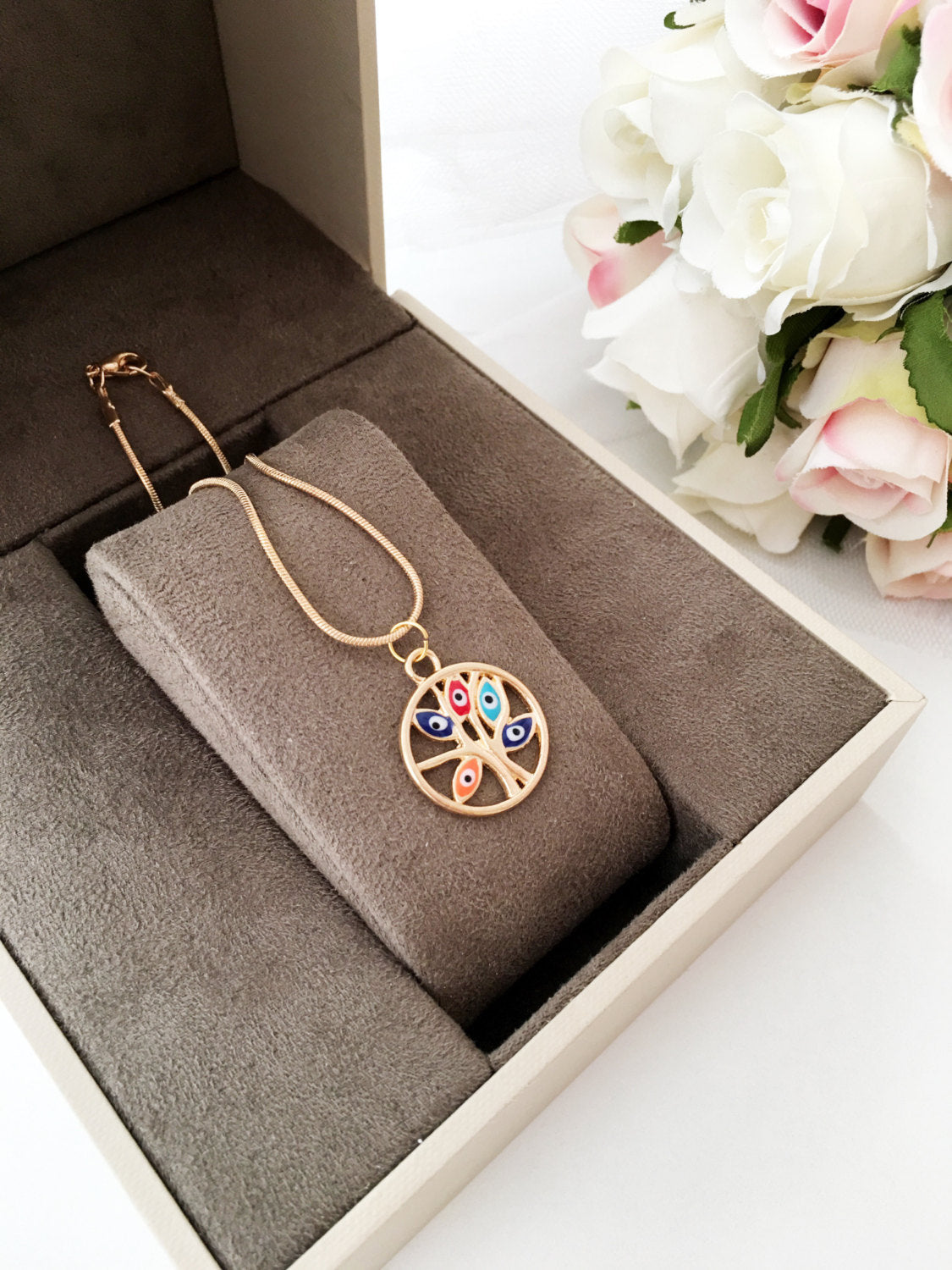 Evil eye necklace, tree of life necklace, gold evil eye necklace,