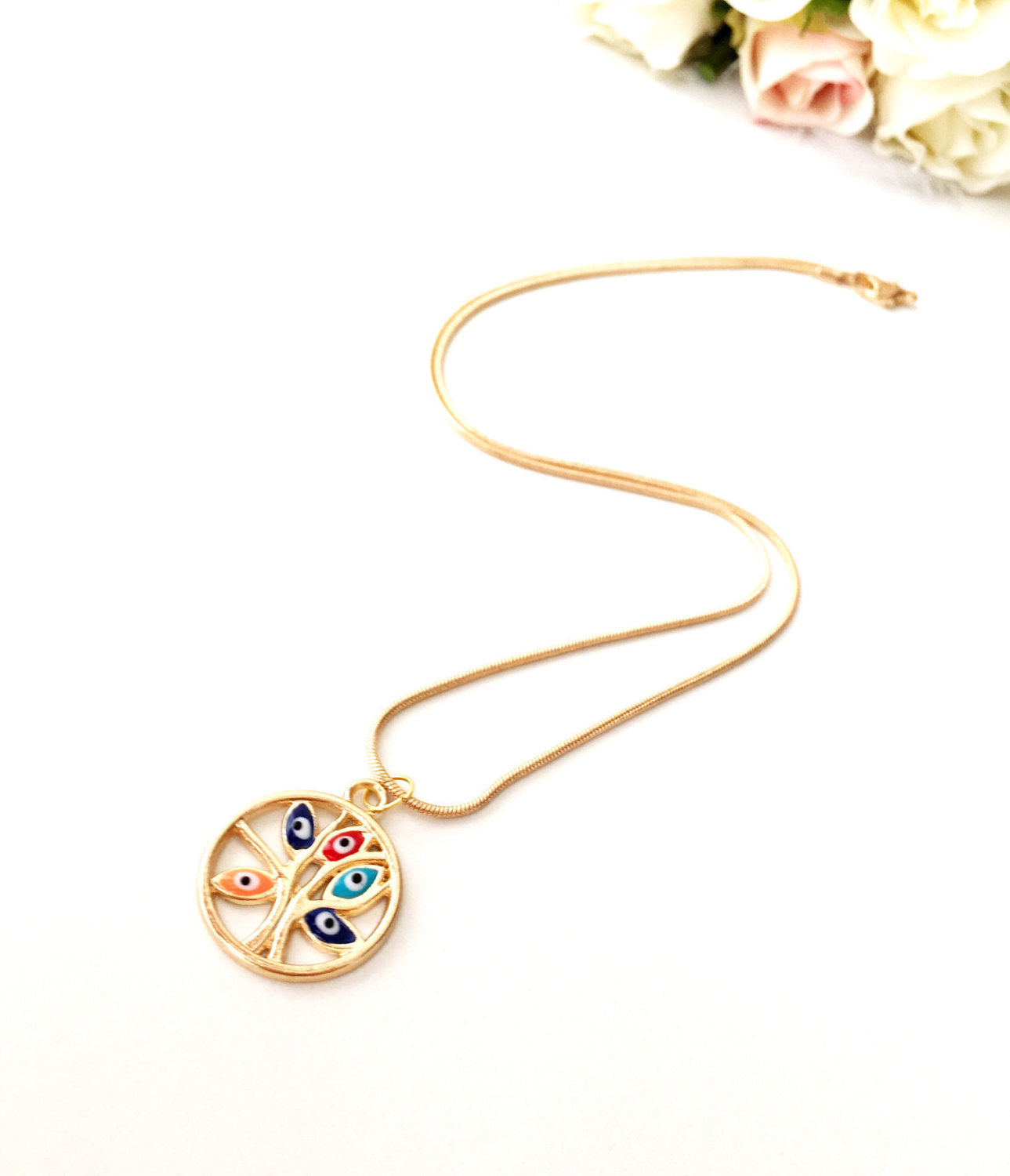 Evil eye necklace, tree of life necklace, gold evil eye necklace,